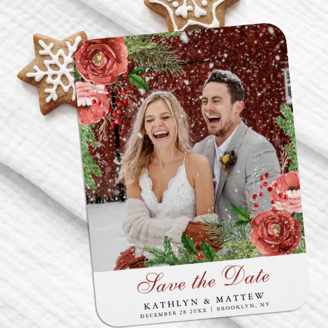 Terracotta Floral Christmas Pine Bough Wedding Magnet (Creator Uploaded)