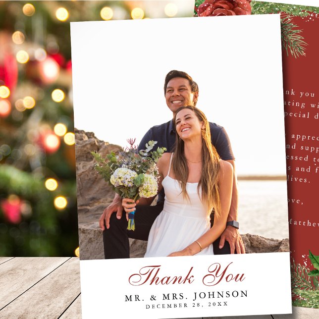 Terracotta Floral Christmas Pine Bough Wedding Thank You Card (Creator Uploaded)
