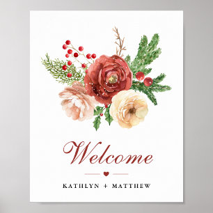 Terracotta Floral Christmas Pine Bough Welcome Poster