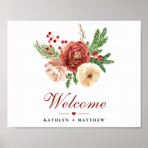Terracotta Floral Christmas Pine Bough Welcome Poster