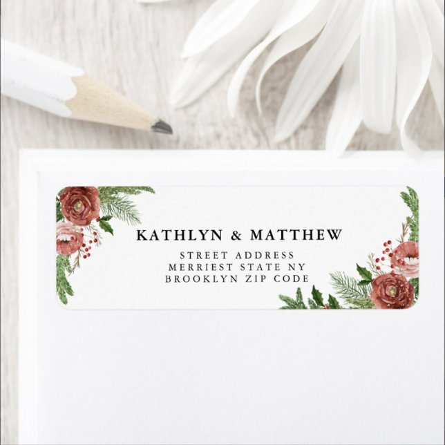 Terracotta Floral Christmas Wedding Return Address Label (Creator Uploaded)