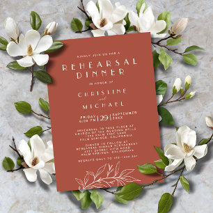 Terracotta Floral Elegant Formal Wedding Rehearsal Invitation