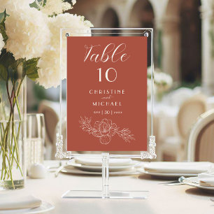Terracotta Floral Elegant Wedding Reception Table Number