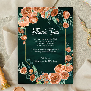 Terracotta Floral Emerald Green Wedding Thank You Card