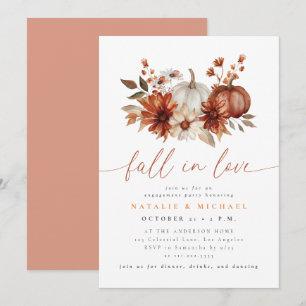 Terracotta Floral Fall in Love Engagement Party Invitation