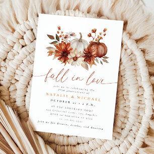 Terracotta Floral Fall in Love Wedding Anniversary Invitation