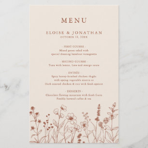 Terracotta Floral Fall Wildflower Wedding Menu