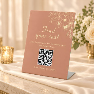 Terracotta Floral Find Your Seat QR Code Sign