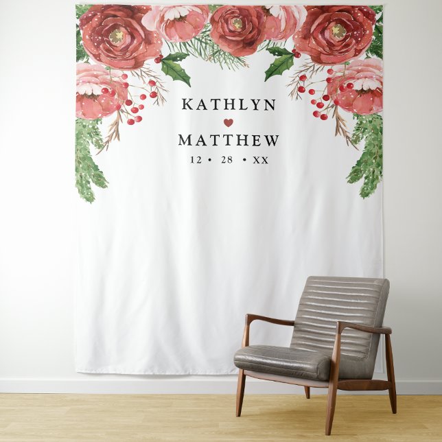 Terracotta Floral Foliage Wedding Photo Booth Tapestry (Creator Uploaded)