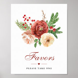 Terracotta Floral Foliage Winter Wedding Favours Poster