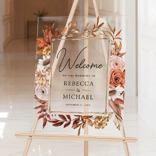 Terracotta Floral Frame Wedding Welcome Acrylic Sign