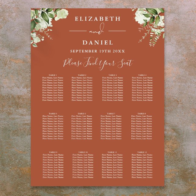 Terracotta Floral Greenery Wedding Seating Chart (Terracotta Floral Greenery Wedding Seating Chart)