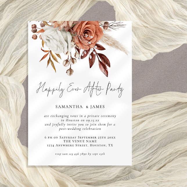 Terracotta Floral Happily Ever After Party Wedding Invitation (Terracotta florals happily ever after party)