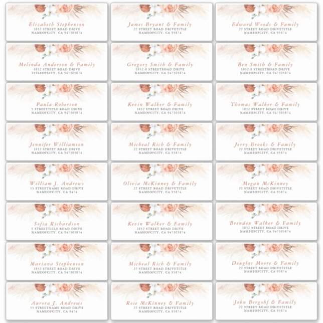 Terracotta Floral Individual Guest Address Labels (Front)