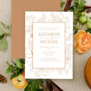 Terracotta Floral Line Art Post Wedding Brunch Invitation