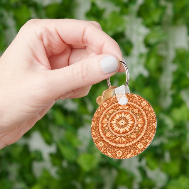 Terracotta Floral Mandala Key Ring (Hand)