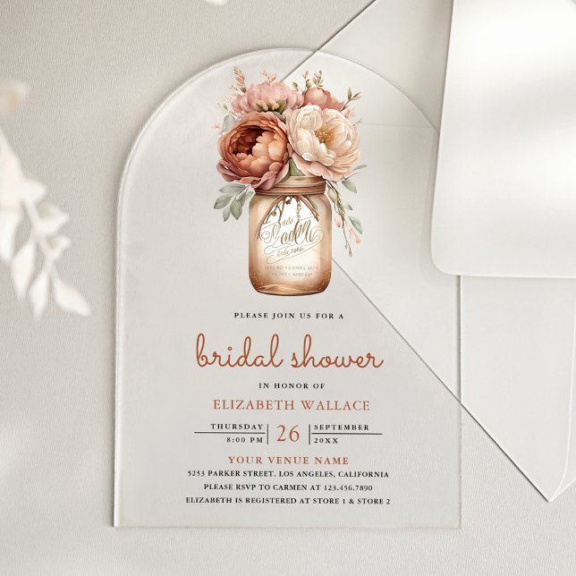 Terracotta Floral Mason Jar Bridal Shower Acrylic Invitations (Creator Uploaded)