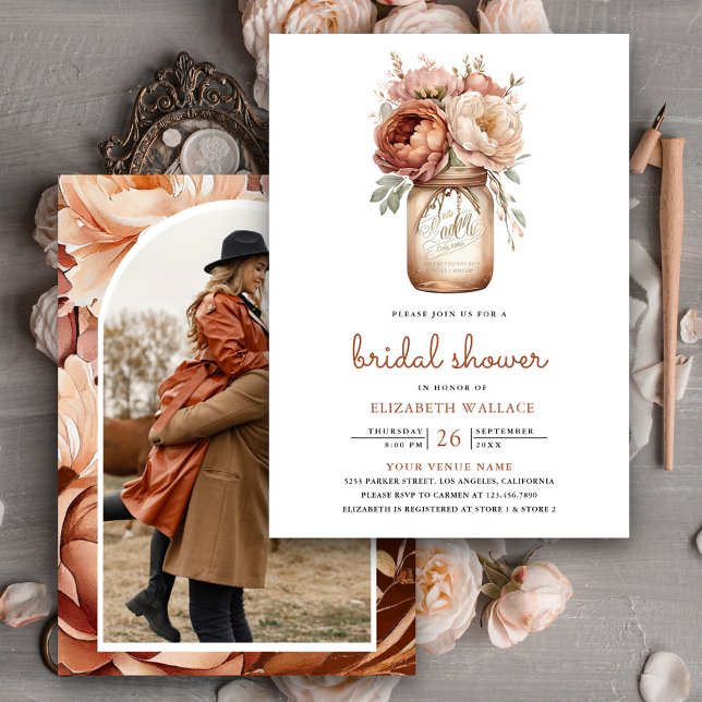 Terracotta Floral Mason Jar Photo Bridal Shower Invitation (Creator Uploaded)