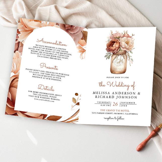 Terracotta Floral Mason Jar QR Code Wedding Invitation (Creator Uploaded)