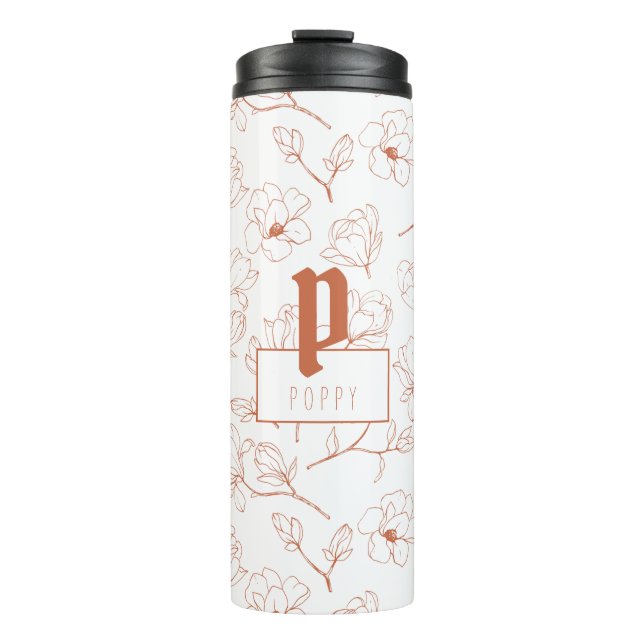 Terracotta Floral Monogram Name Thermal Tumbler (Front)