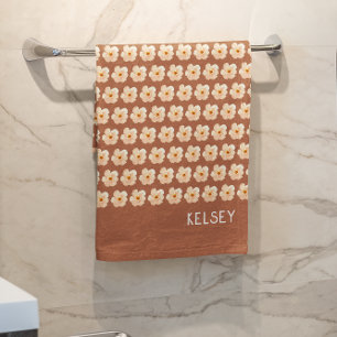 Terracotta Floral Name Bath Towel Set