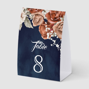 Terracotta Floral Navy Blue Wedding Table Number