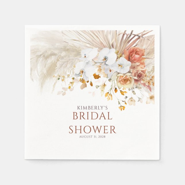 Terracotta Floral Pampas Grass Any Event Napkin (Front)