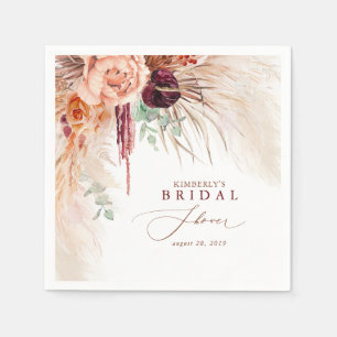 Terracotta Floral Pampas Grass Bridal Shower Napkin