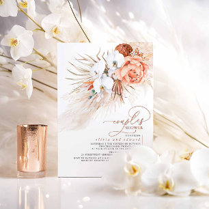 Terracotta Floral Pampas Grass Couples Shower Invitation
