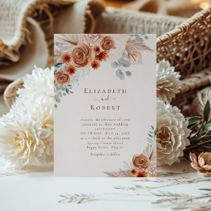 Terracotta Floral Pampas Grass Eucalyptus Wedding Invitation