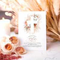 Terracotta Floral Pampas Grass Modern Baptism Invi