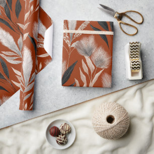 Terracotta Floral Pampas Grass Pattern Wrapping Paper