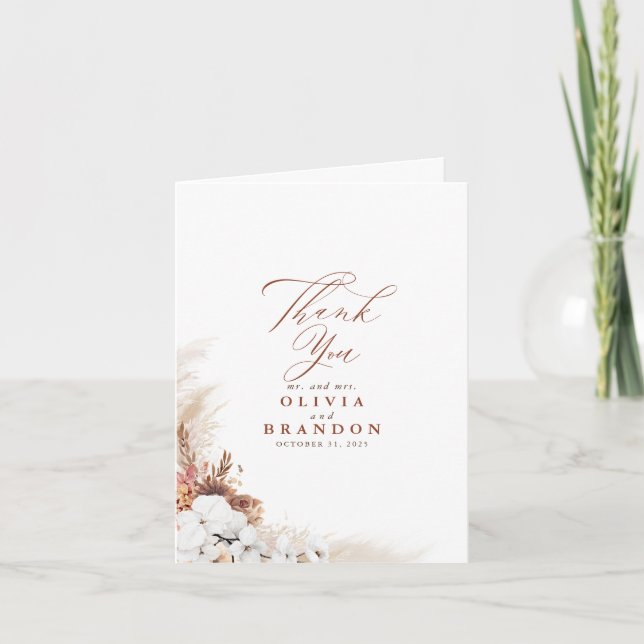 Terracotta Floral Pampas Grass Thank You Card (Front)