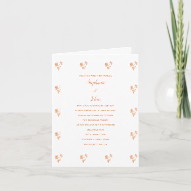 Terracotta Floral Pattern Simple Boho Wedding Invitation (Front)