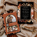 Terracotta Floral Photo QR Code Black Wedding Invitation<br><div class="desc">Amaze your guests with this elegant wedding invite featuring beautiful earthy flowers and dried leaves with QR Code for online RSVP. Simply add your event details on this easy-to-use template and adorn this card with your favourite photos to make it a unique personalised one-of-a-kind invitation.</div>