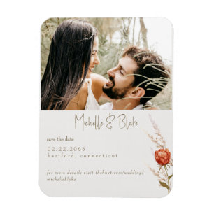 Terracotta Floral Photo Wedding Save the Date Magnet