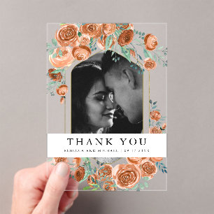 Terracotta Floral Photo Wedding Thank You Acrylic Invitations