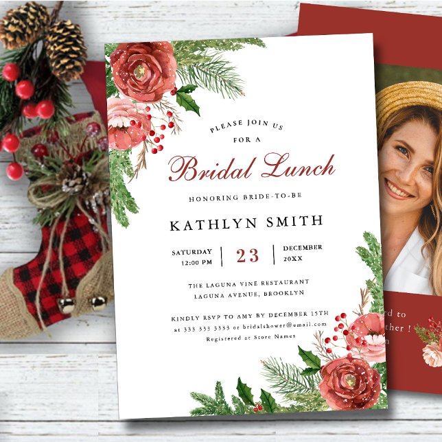 Terracotta Floral Pine Bough Foliage Bridal Lunch Invitation (Creator Uploaded)
