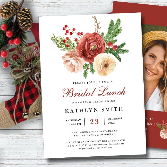 Terracotta Floral Pine Bough Foliage Bridal Lunch Invitation (Creator Uploaded)