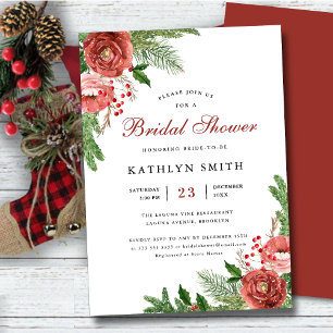 Terracotta Floral Pine Bough Foliage Bridal Shower Invitation