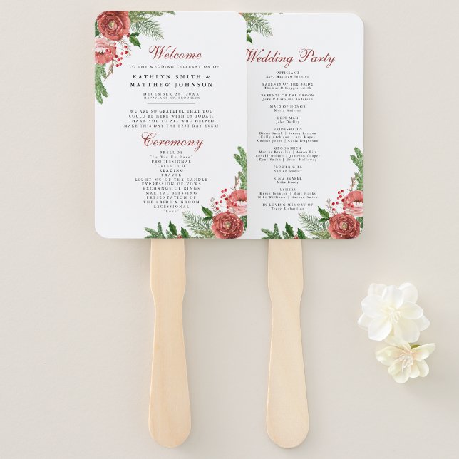 Terracotta Floral Pine Bough Foliage Wedding  Hand Fan (Creator Uploaded)