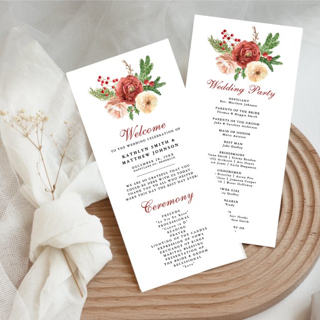 Terracotta Floral Pine Bough Foliage Wedding Program (Creator Uploaded)