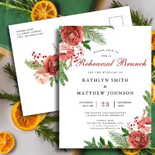 Terracotta Floral Pine Bough Rehearsal Brunch Invitation Postcard