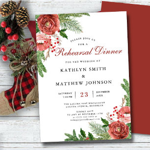 Terracotta Floral Pine Bough Rehearsal Dinner Invitation