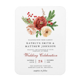 Terracotta Floral Pine Bough Wedding Invitation Magnet