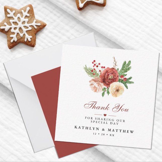 Terracotta Floral Pine Bough Wedding Thank You Card (Creator Uploaded)
