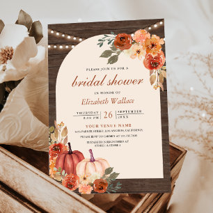 Terracotta Floral Pumpkin Barn Wood Bridal Shower Invitation