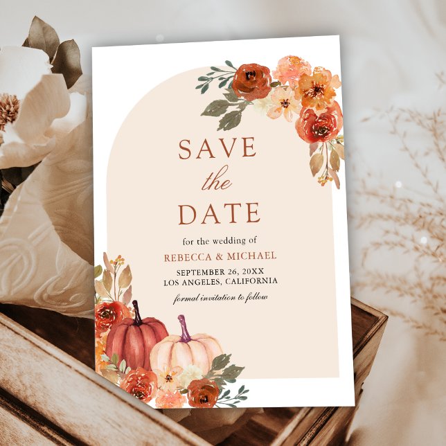 Terracotta Floral Pumpkin Wedding Save The Date (Creator Uploaded)