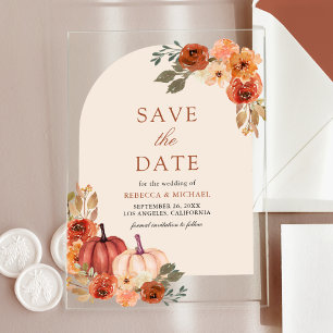 Terracotta Floral Pumpkin Wedding Save the Date Acrylic Invitations