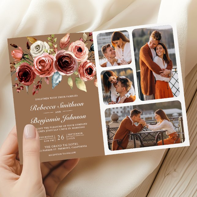 Terracotta Floral QR Code Beige Tan Wedding Invitation (Creator Uploaded)